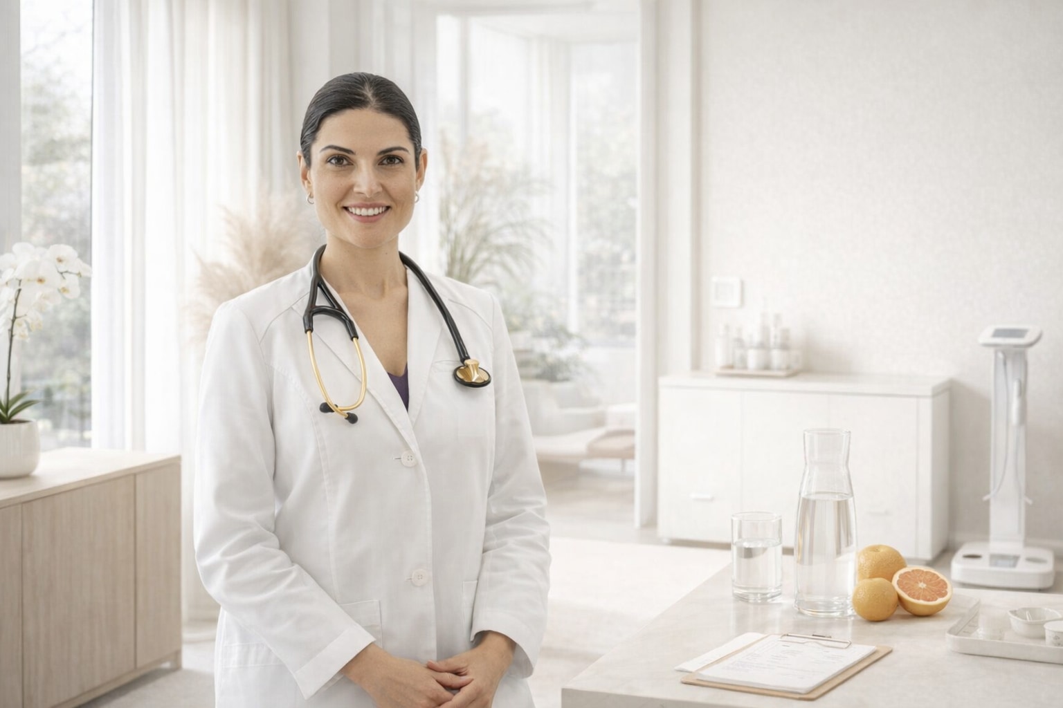 Armine Tadevosyan, FNP in a premium wellness consultation setting at NPMD