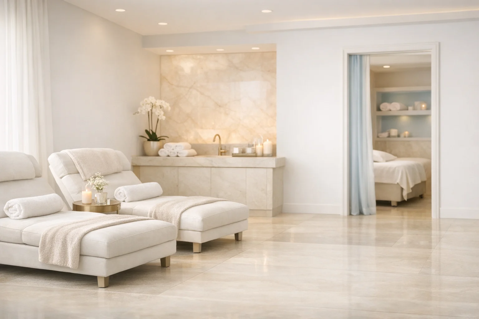 Luxury spa and recovery lounge environment for Spa & Recovery services at NPMD